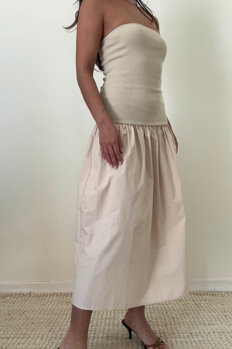 Ribbed Knit Strapless Midi Dress