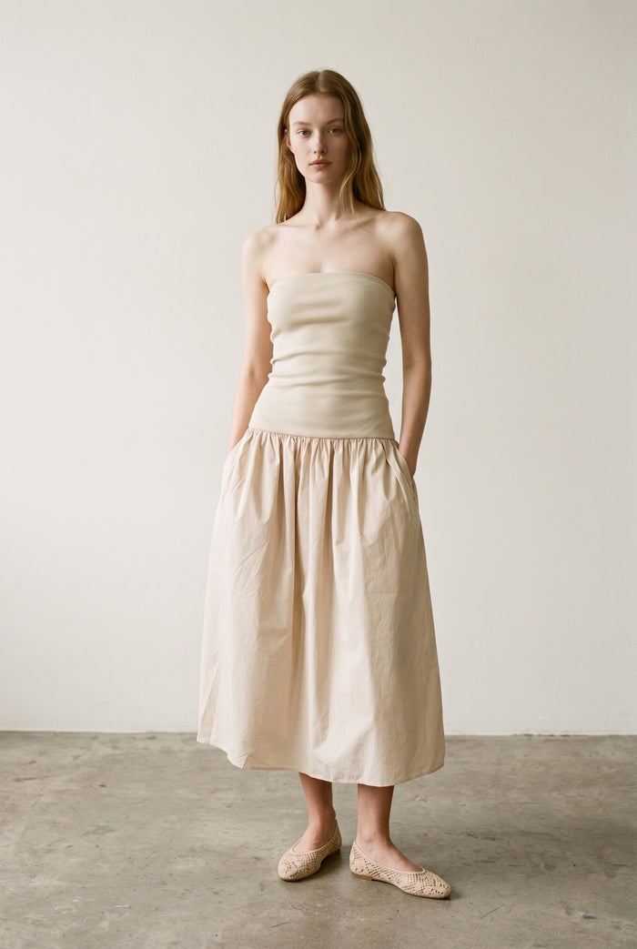 Ribbed Knit Strapless Midi Dress