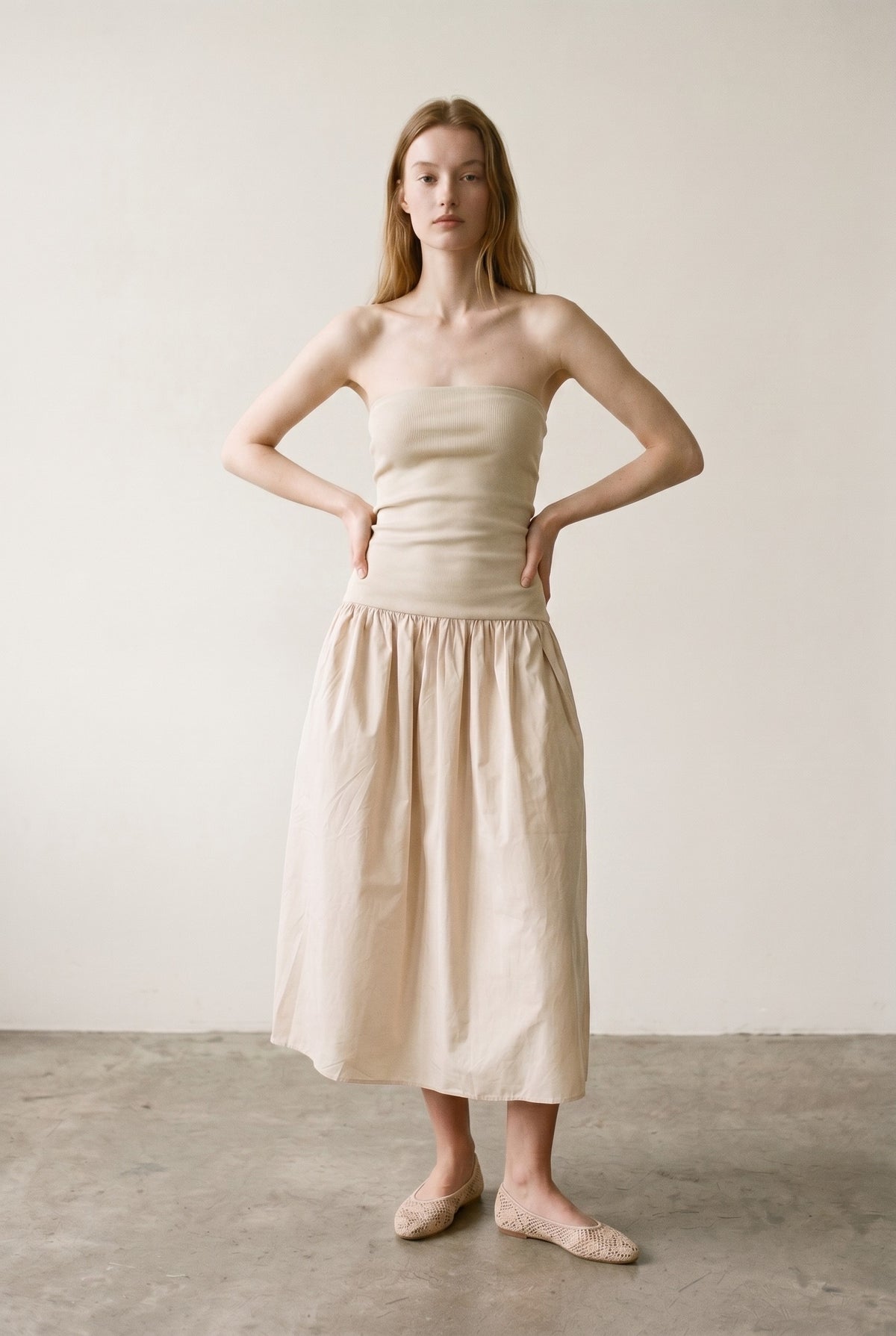 Ribbed Knit Strapless Midi Dress