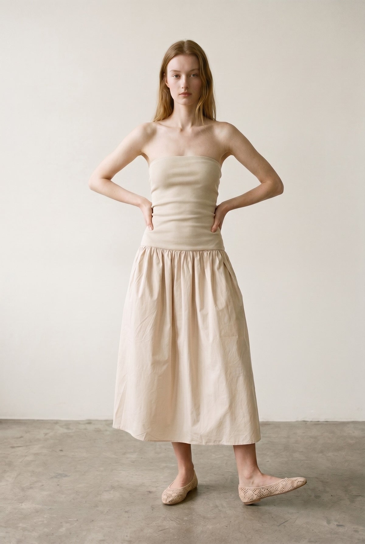 Ribbed Knit Strapless Midi Dress