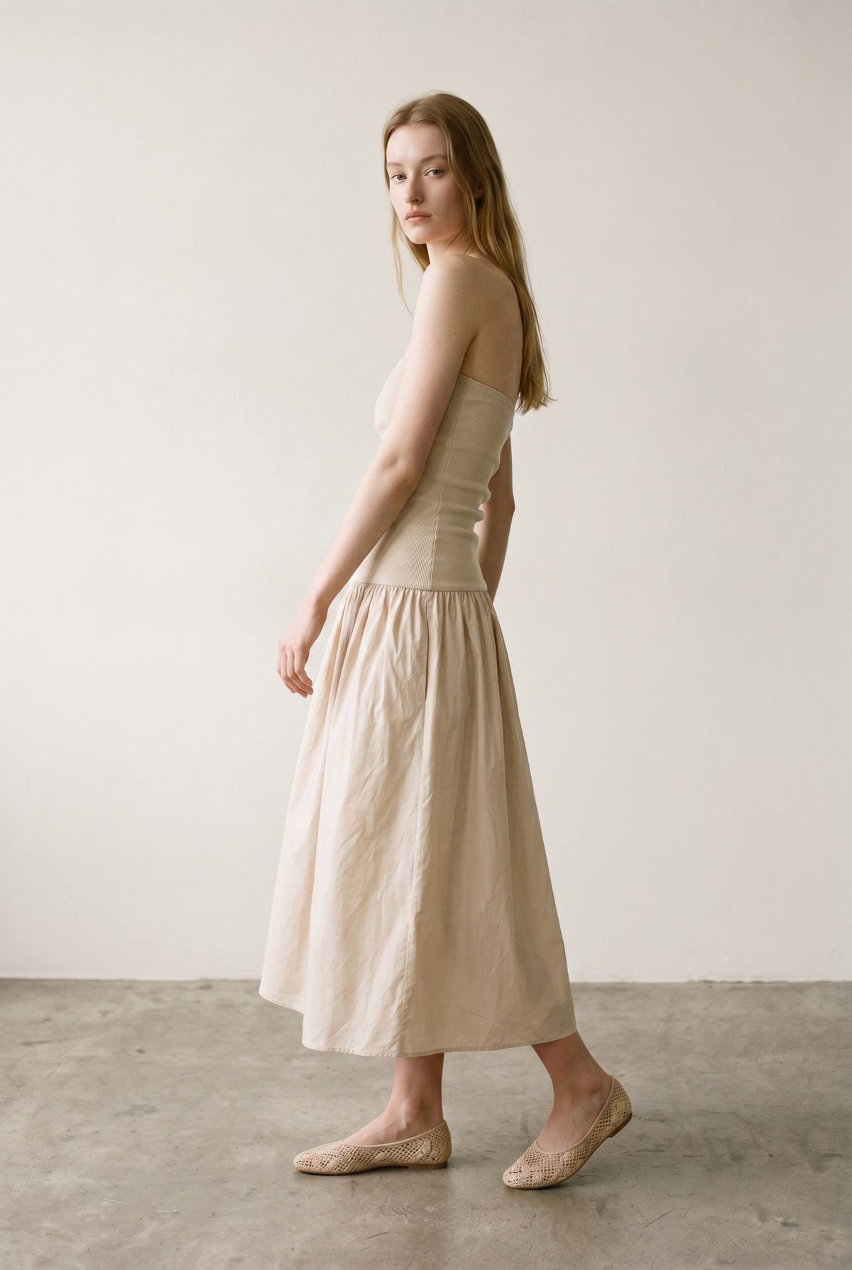 Ribbed Knit Strapless Midi Dress