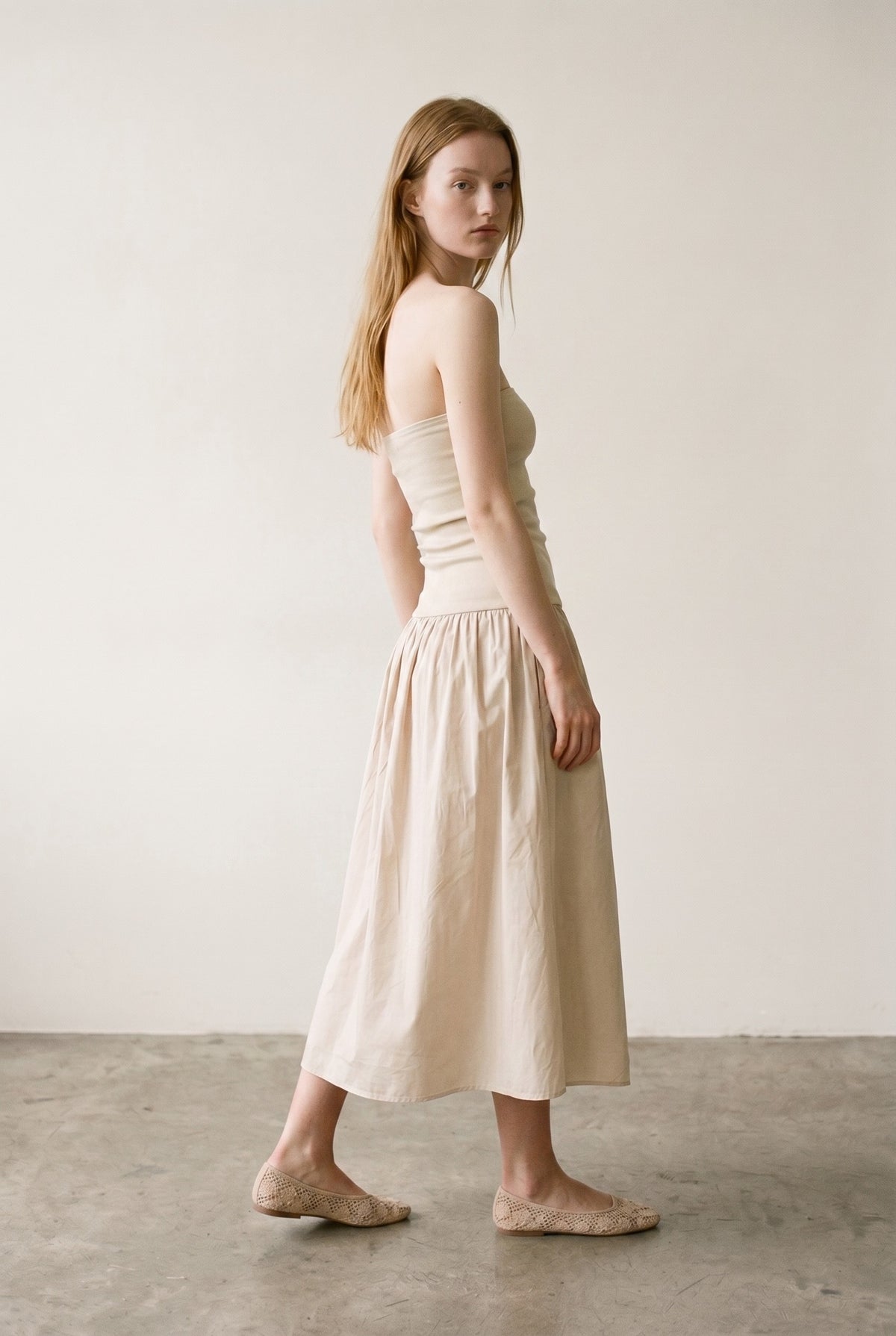 Ribbed Knit Strapless Midi Dress