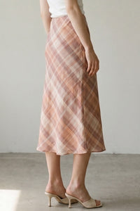 Pink Plaid Chiffon Midi Skirt | Mid Waist Built-In Shorts