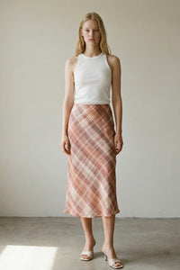 Pink Plaid Chiffon Midi Skirt | Mid Waist Built-In Shorts