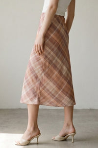 Pink Plaid Chiffon Midi Skirt | Mid Waist Built-In Shorts