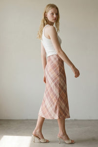 Pink Plaid Chiffon Midi Skirt | Mid Waist Built-In Shorts