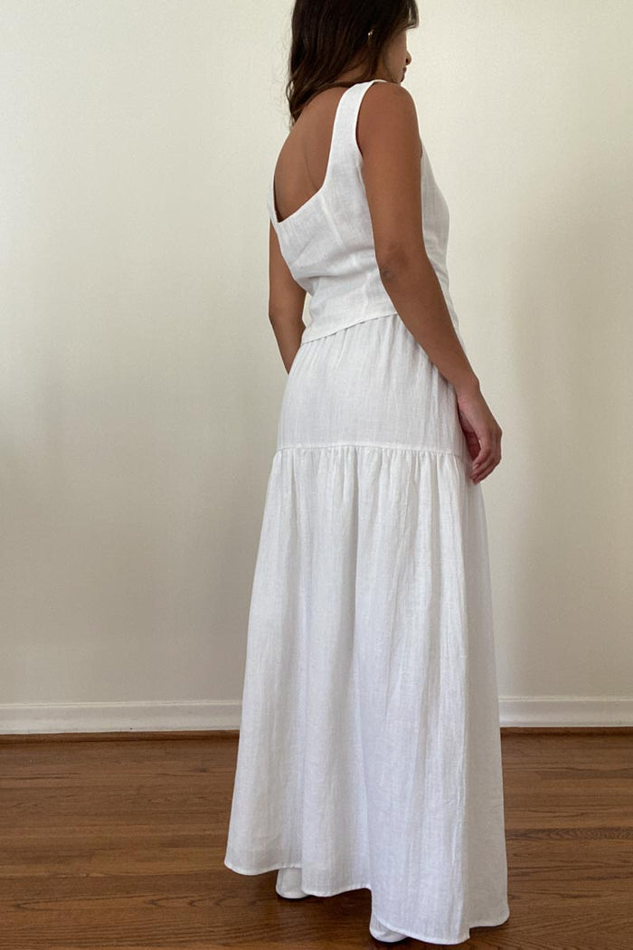 Linen Square Neck Top and Skirt Sets