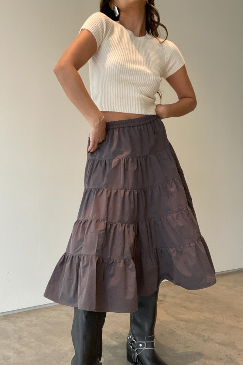 Tiered Low Rise Midi Skirt