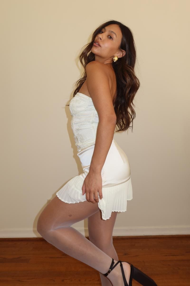Low Rise Pleated Satin Mini Skirt