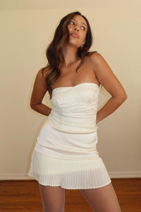 Low Rise Pleated Satin Mini Skirt