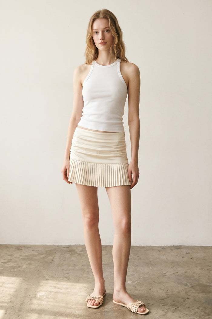 Low Rise Pleated Satin Mini Skirt