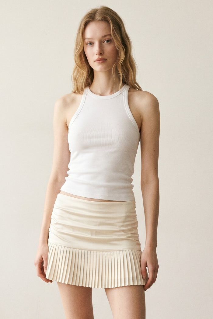 Low Rise Pleated Satin Mini Skirt