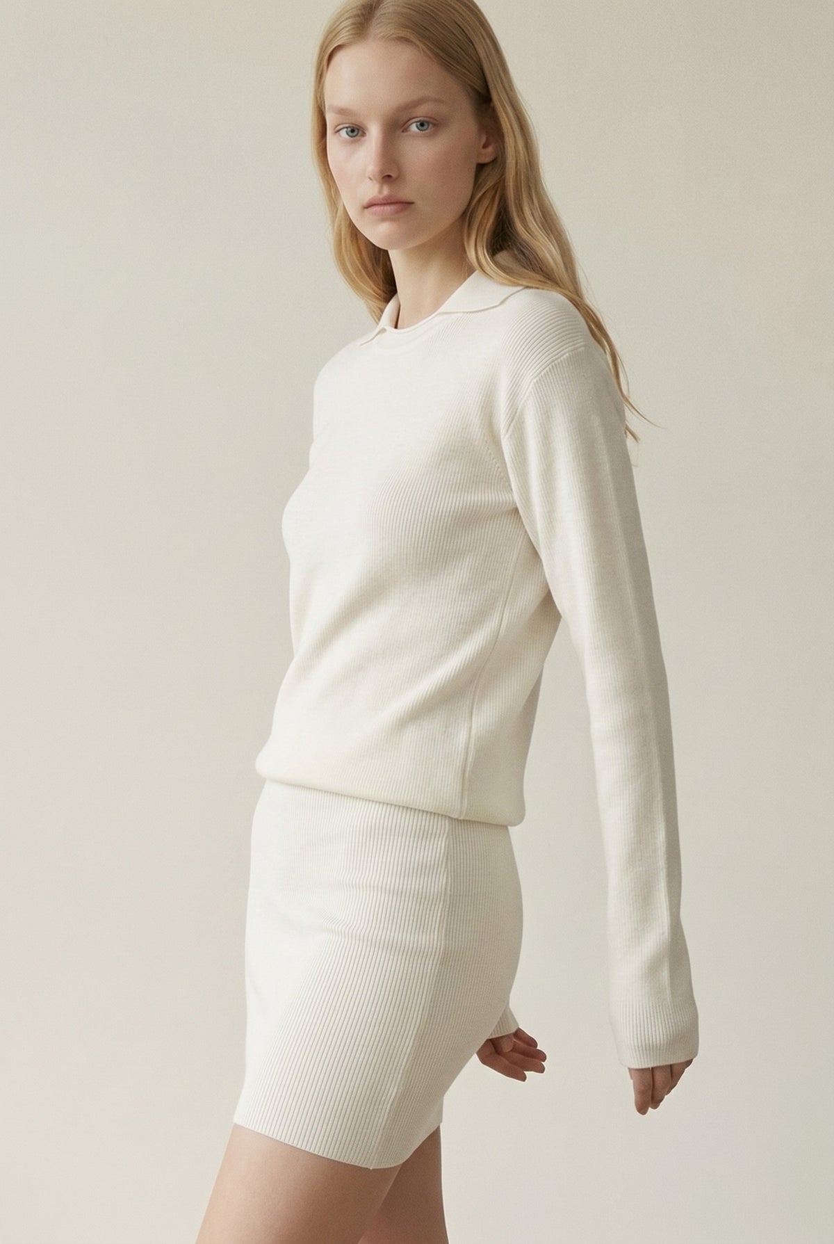 Collar Under Detail Sweater and Skirt Sets