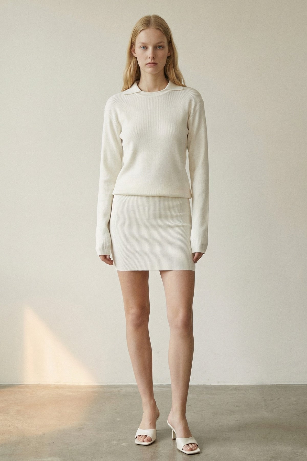 Collar Under Detail Sweater w/ Skirt Sets
