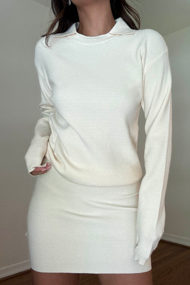 Collar Under Detail Sweater and Skirt Sets