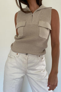 Zip Knit Top with Pocket Detail