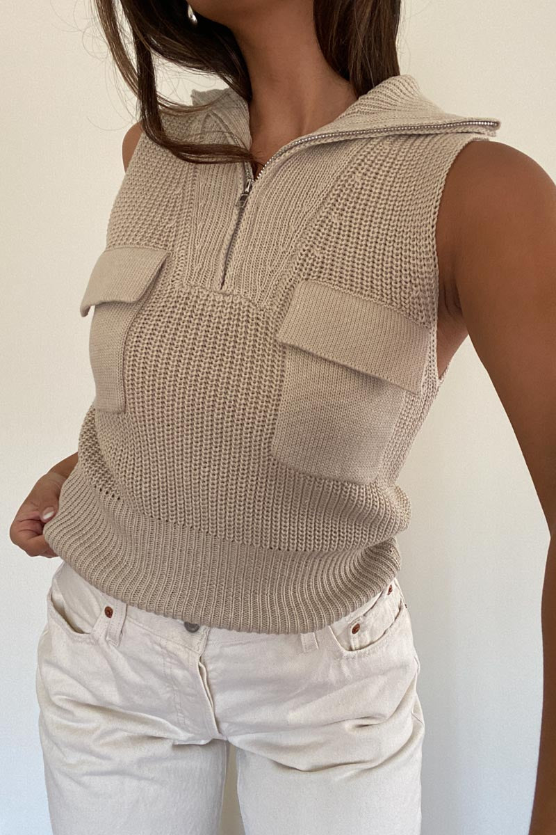 Zip Knit Top with Pocket Detail