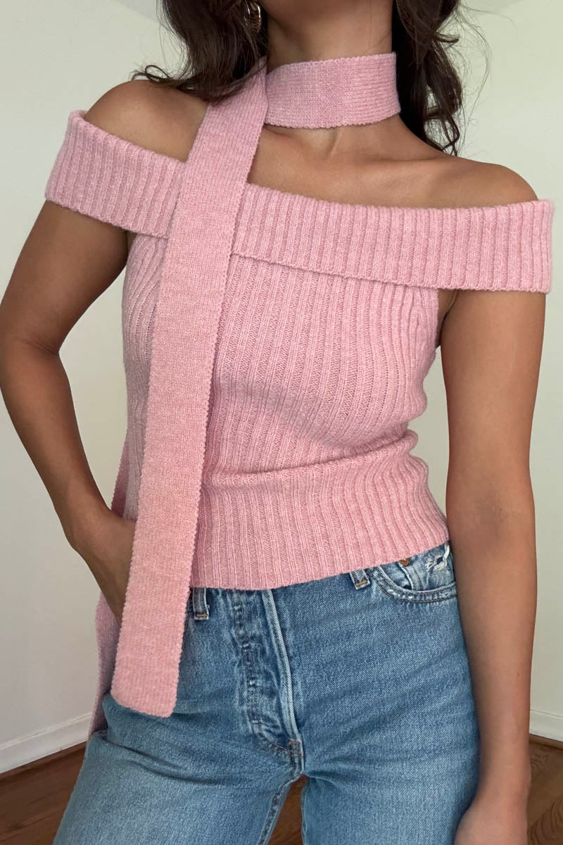 Off The Shoulder Bow Back Knit Top