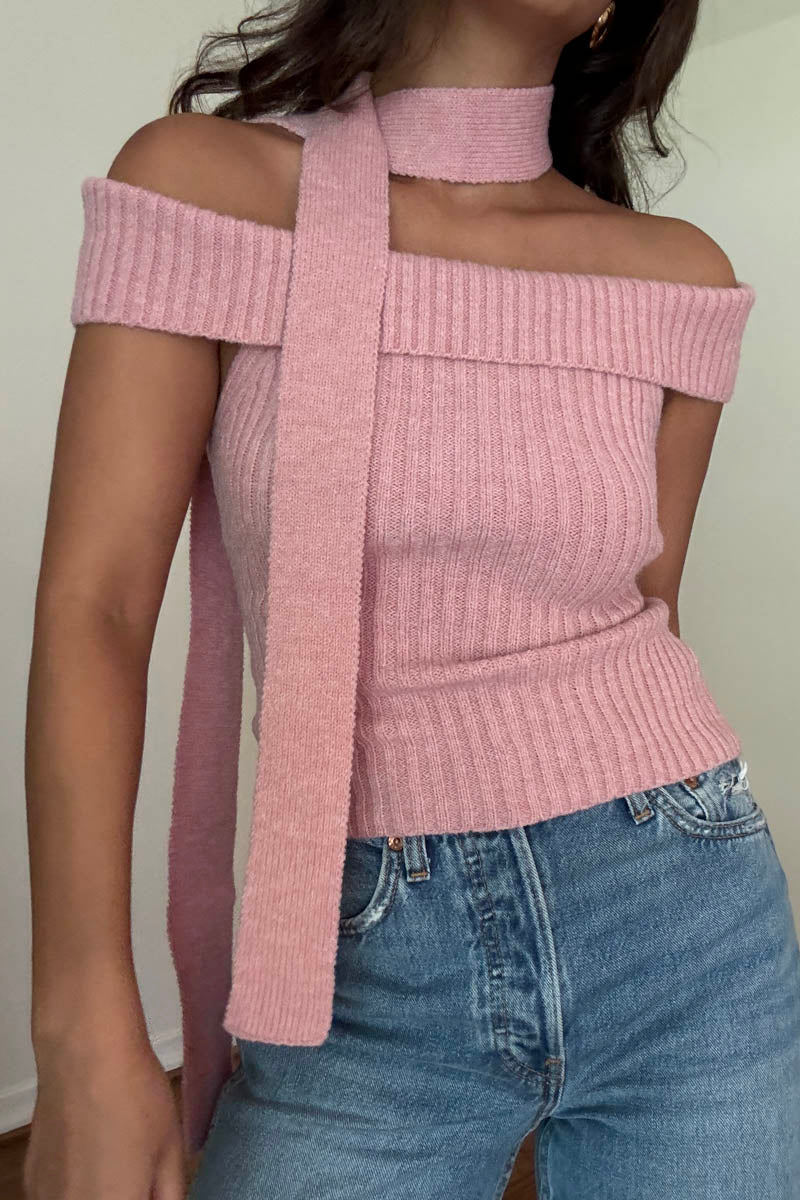 Off The Shoulder Bow Back Knit Top