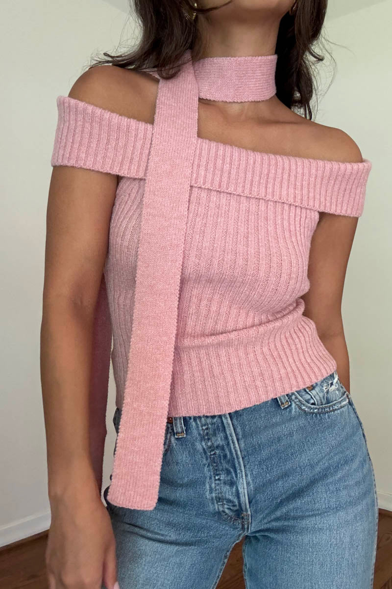 Off The Shoulder Bow Back Knit Top