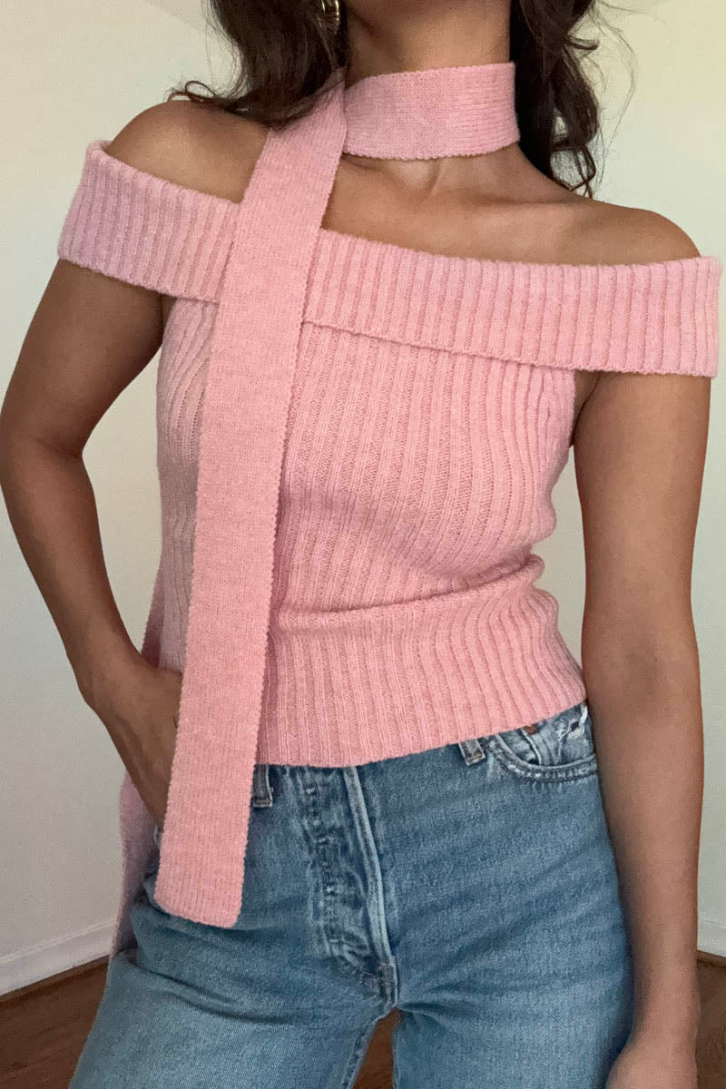 Off The Shoulder Bow Back Knit Top