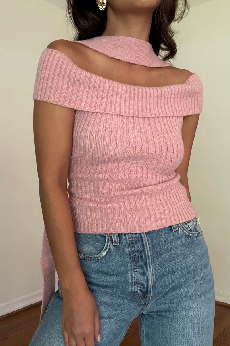 Off The Shoulder Bow Back Knit Top