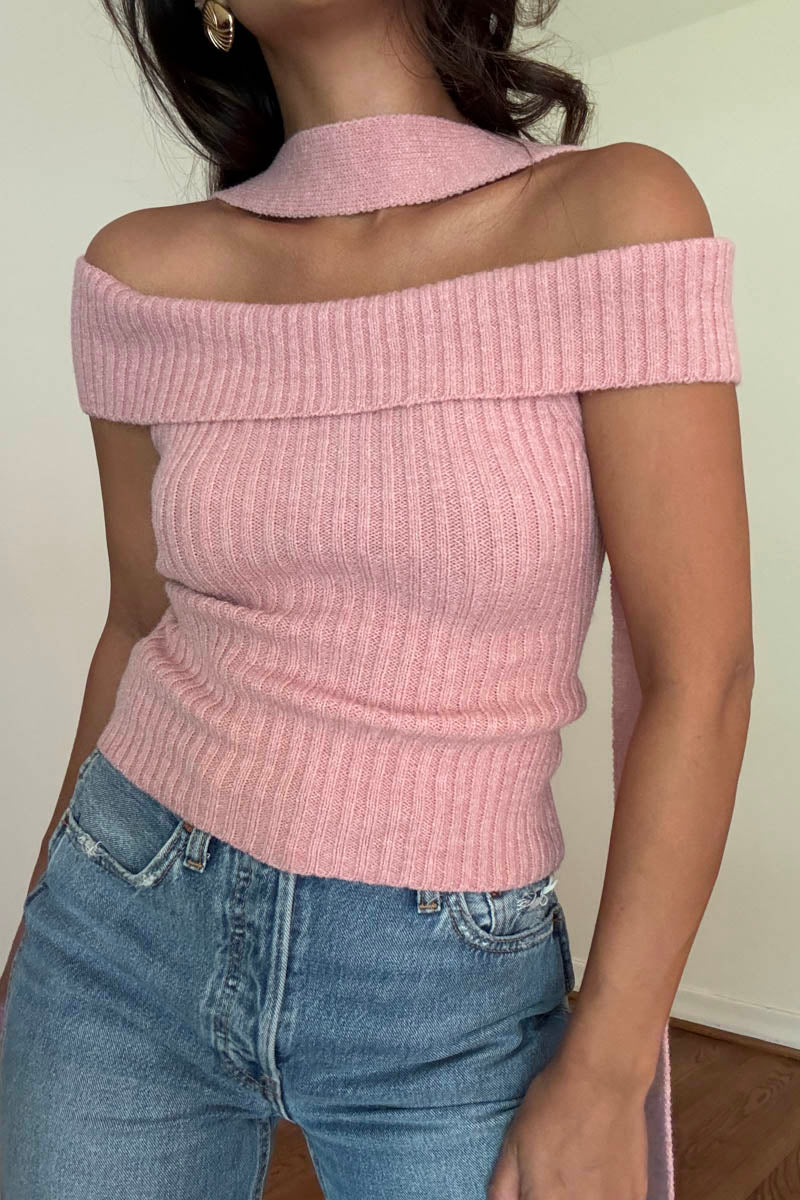 Off The Shoulder Bow Back Knit Top