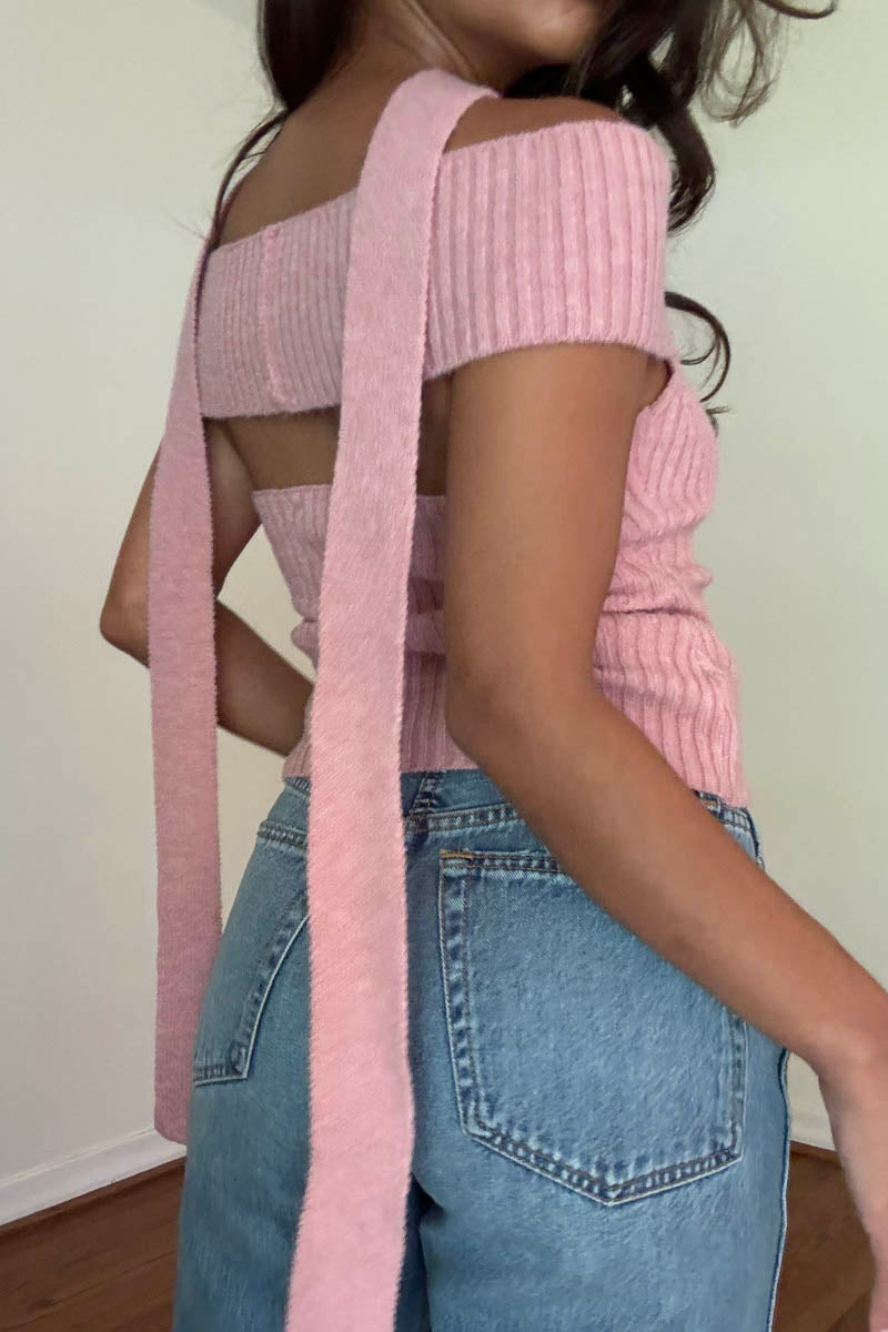 Off The Shoulder Bow Back Knit Top