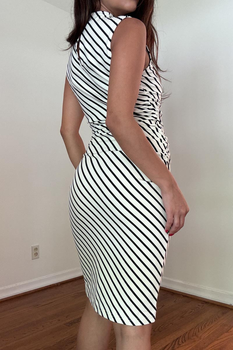 Side Gathered Midi Bodycon Dress