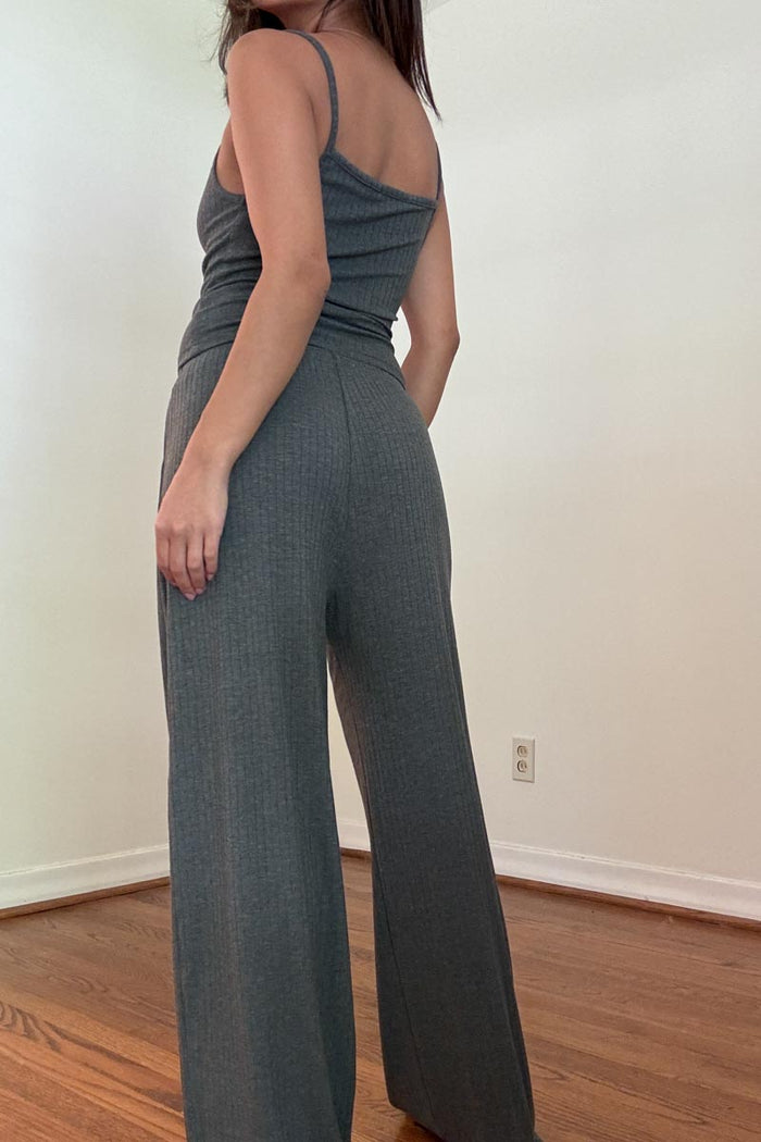 Rib Knit Tank and Wide Leg Pants Sets