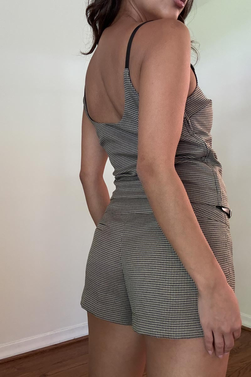 Houndstooth Buckle Strap Shorts