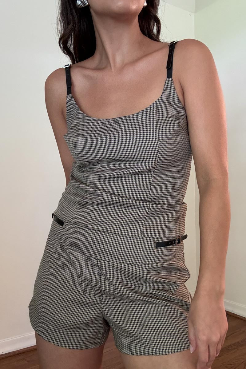 Houndstooth Buckle Strap Shorts
