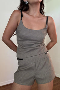 Houndstooth Buckle Strap Shorts
