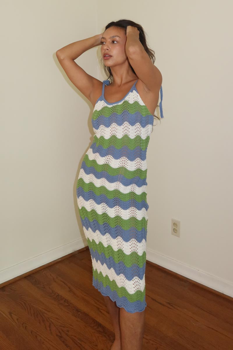 Multi Chevron Crochet Bodycon Midi Dress Multi Chevron Crochet Bodycon Midi Dress