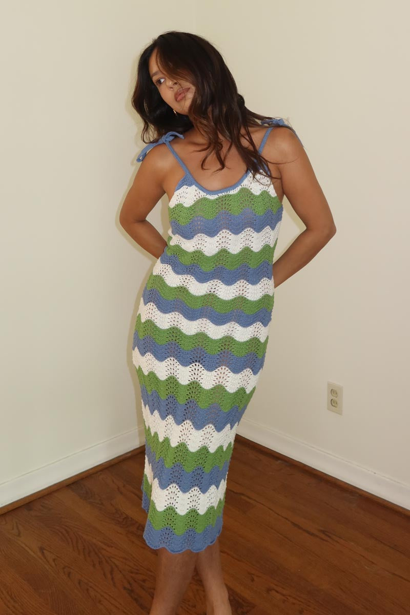 Multi Chevron Crochet Bodycon Midi Dress | Knit Wave Dress Women Multi / Medium Multi Chevron Crochet Bodycon Midi Dress | Knit Wave Dress Women Multi / Medium