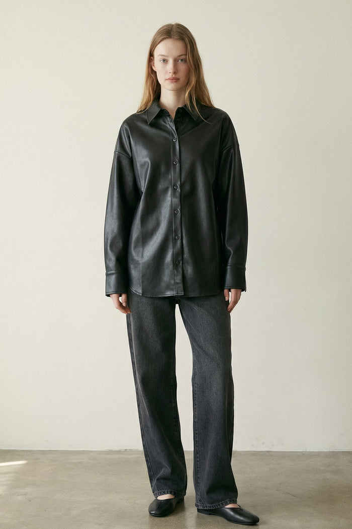 PU Oversized Shirt Jacket
