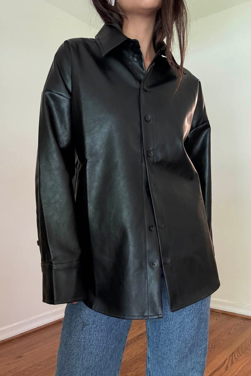 PU Oversized Shirt Jacket