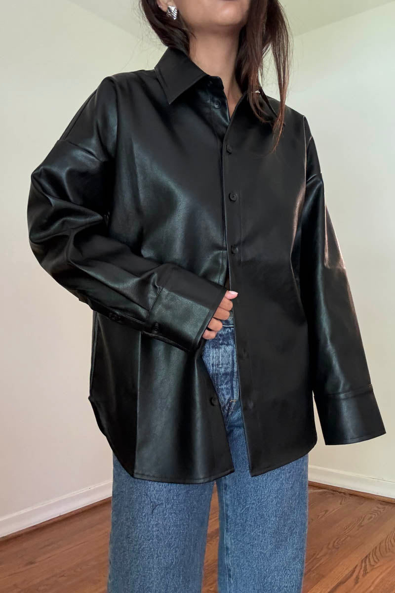 PU Oversized Shirt Jacket