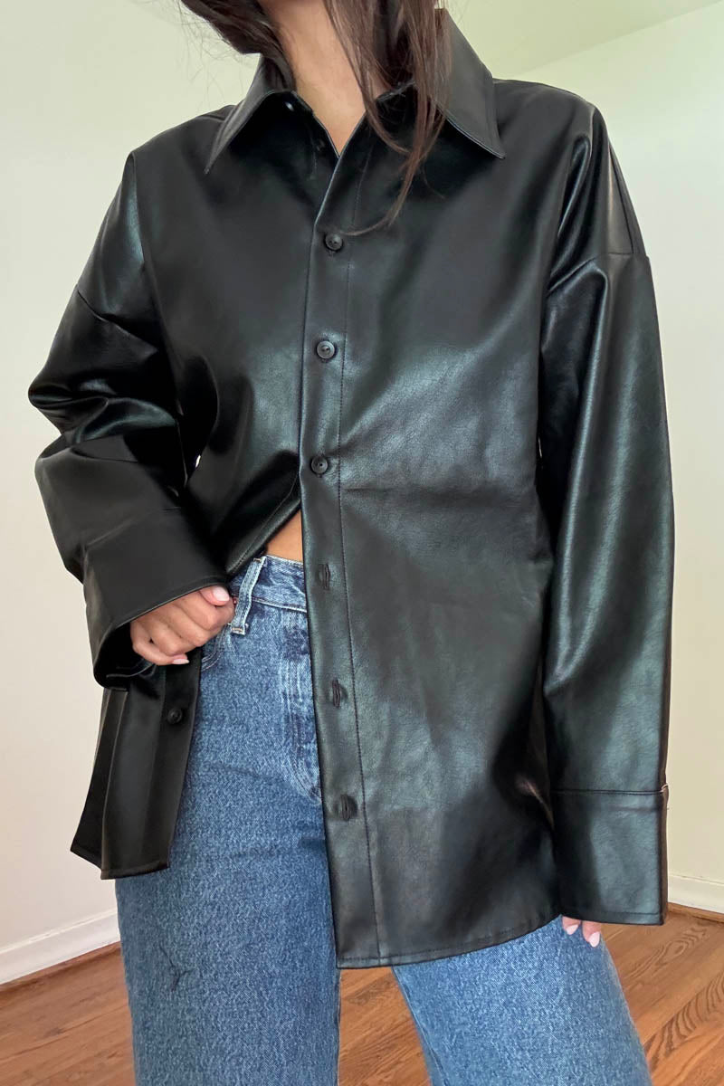 PU Oversized Shirt Jacket