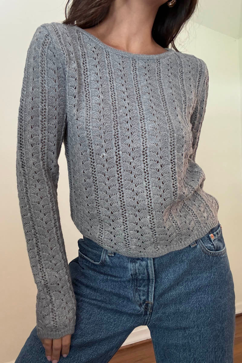 Wool Blended Crochet Knitted Long Sleeve Top