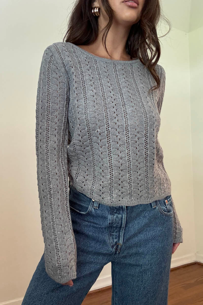 Wool Blended Crochet Knitted Long Sleeve Top