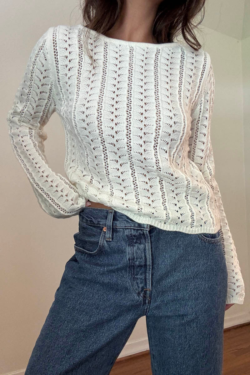 Wool Blended Crochet Knitted Long Sleeve Top