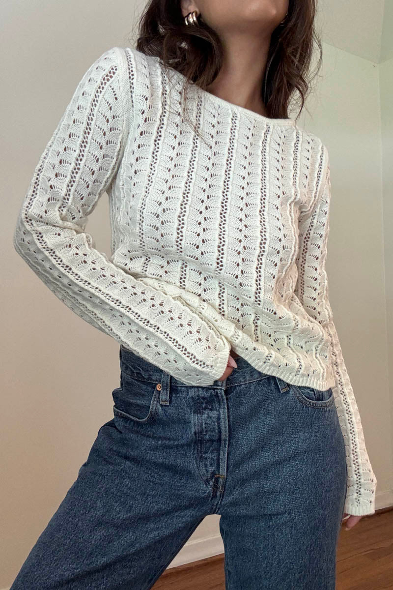 Wool Blended Crochet Knitted Long Sleeve Top