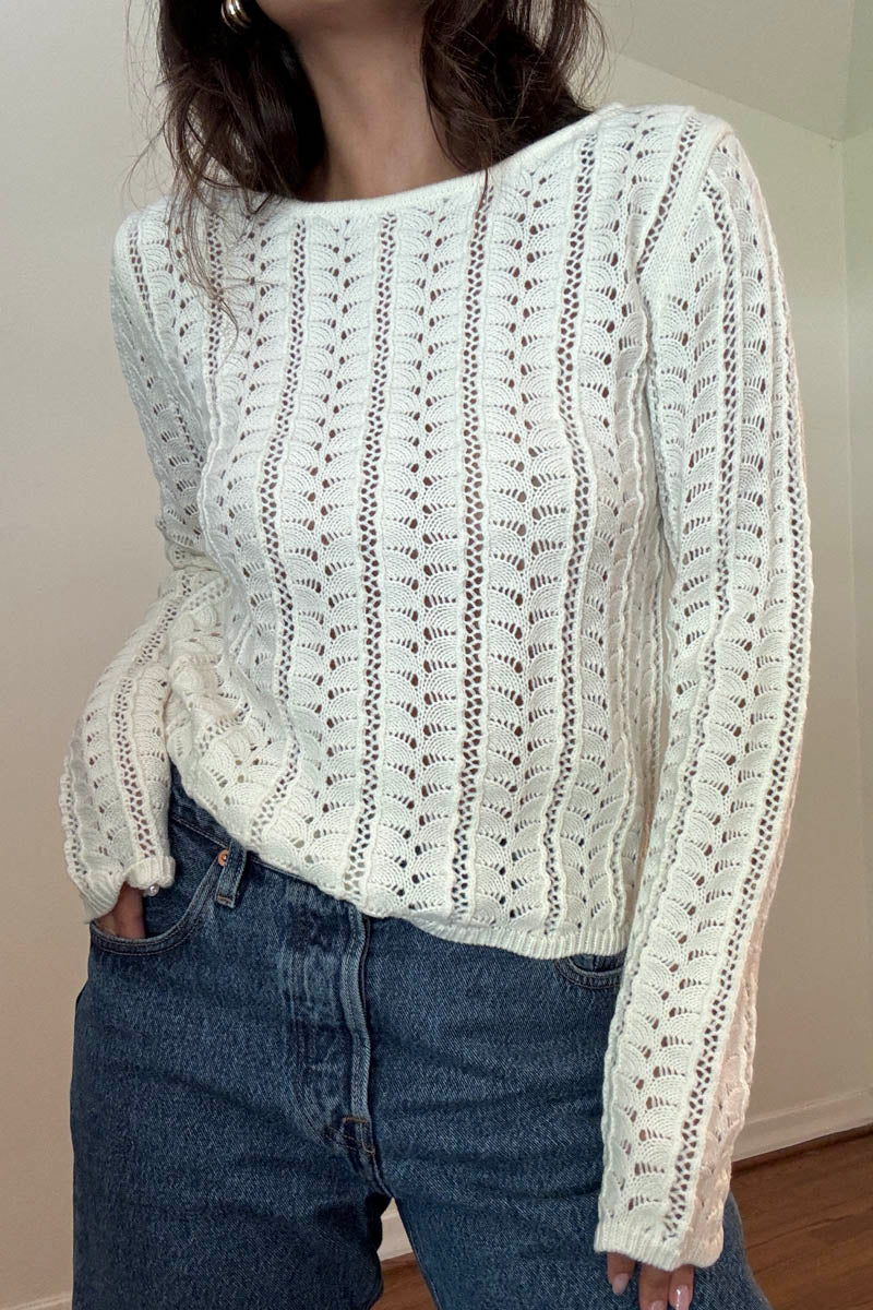 Wool Blended Crochet Knitted Long Sleeve Top