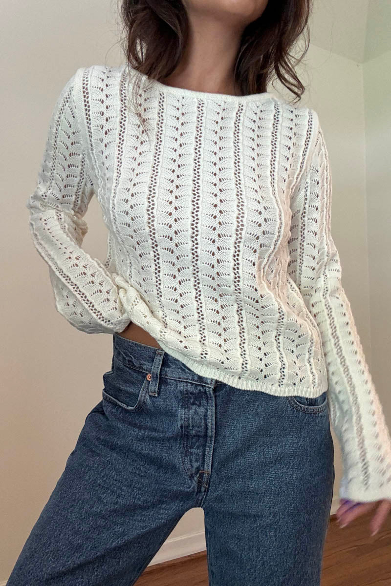 Wool Blended Crochet Knitted Long Sleeve Top