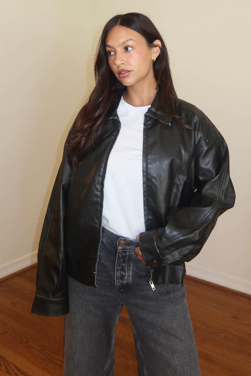 Oversized Distressed Pu Jacket