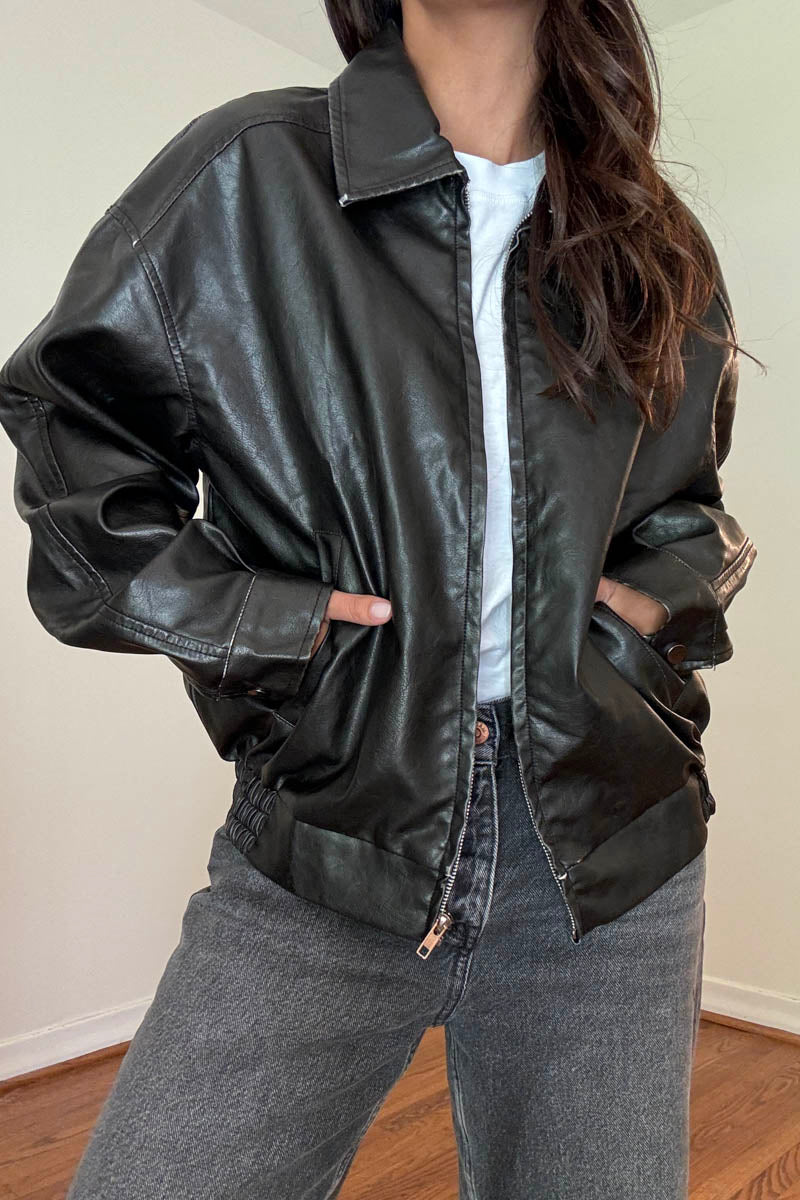 Oversized Distressed Pu Jacket