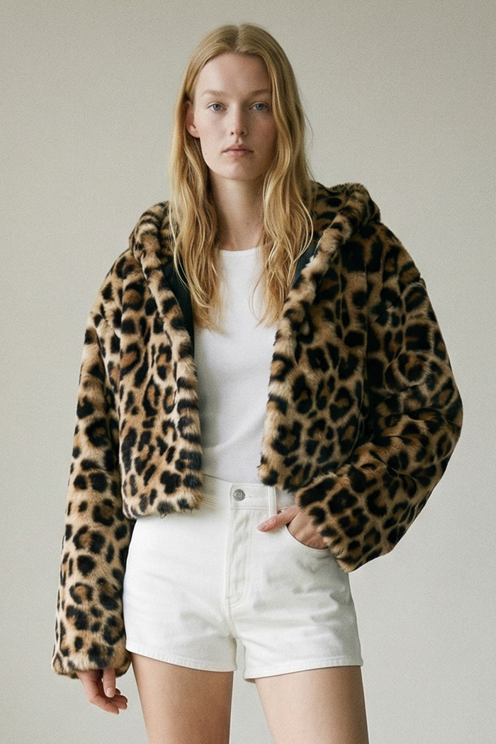 Faux Fur Cropped Hood Jacket