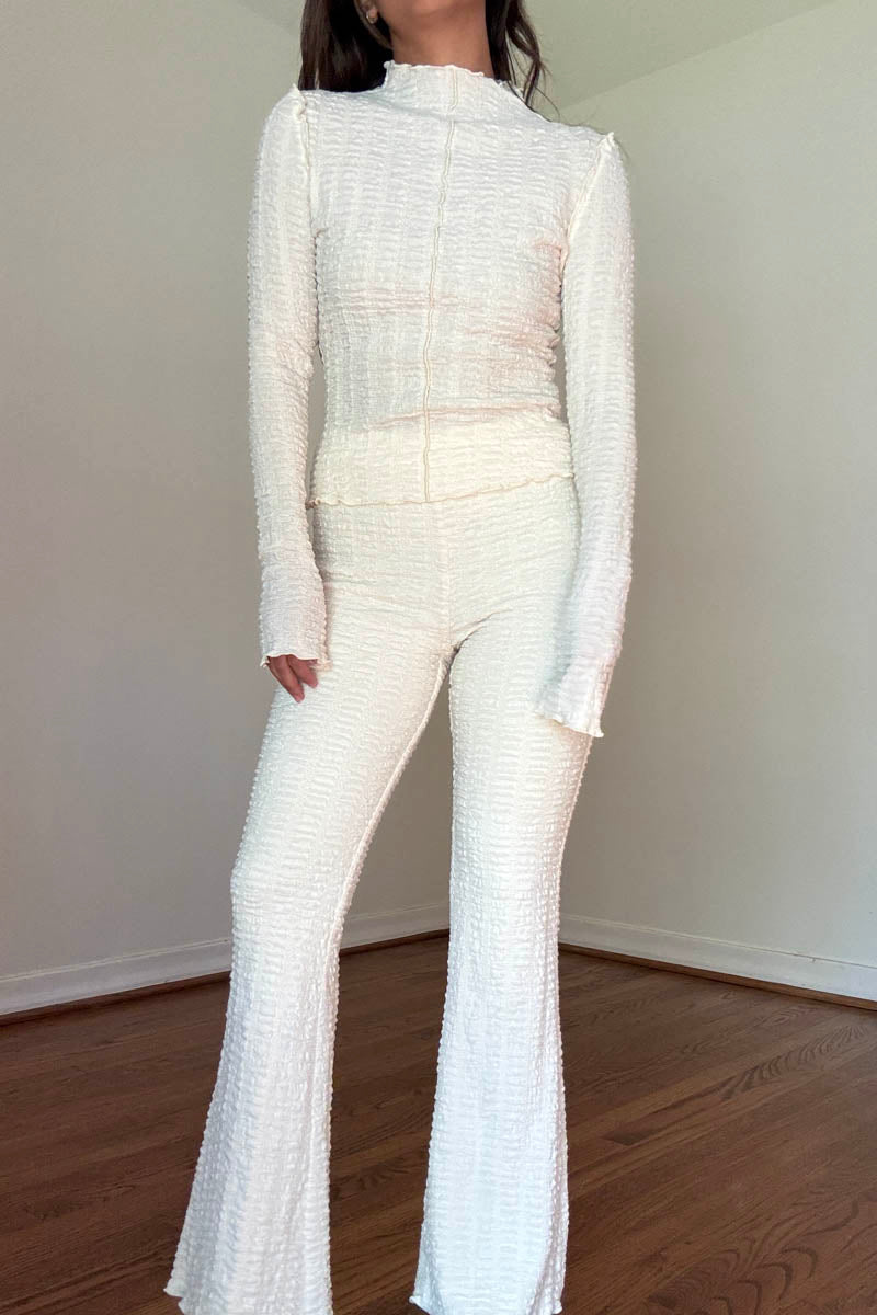 Textured High Neck Top & Flared Pants Sets