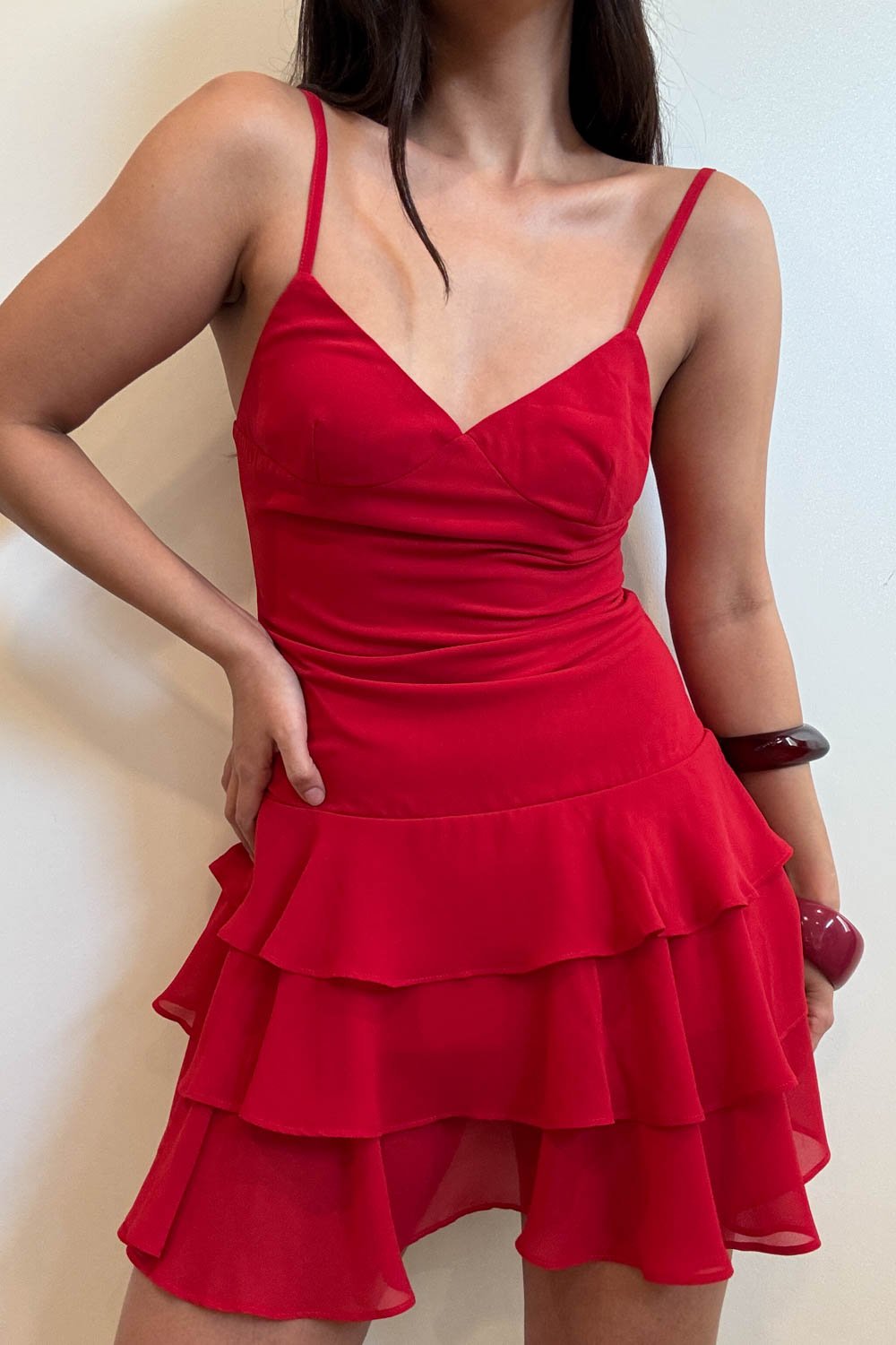 Chiffon Ruffle Hem Mini Dress